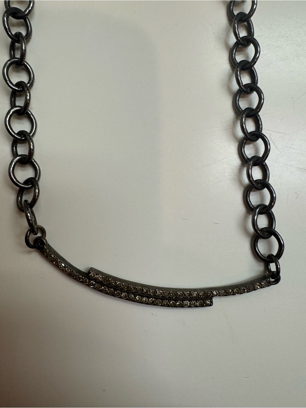 Rebel Designs Gunmetal Crystal Bar Statement Necklace